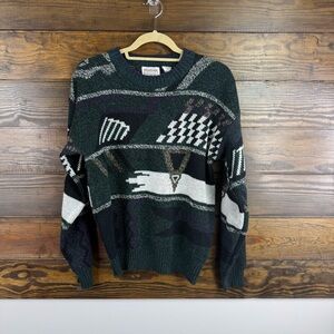 Windridge Vintage Y2K Geometric Crewneck Sweater Green and Black Size M